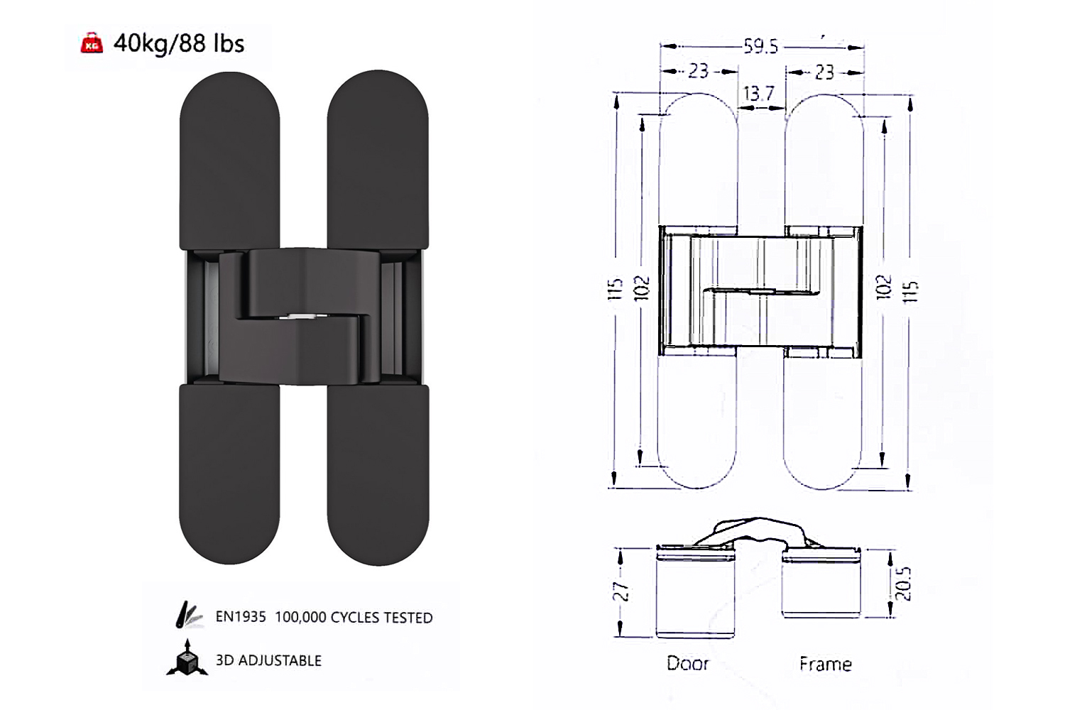 Balama ascunsă pentru usă AGB eclipse 3,2 albă