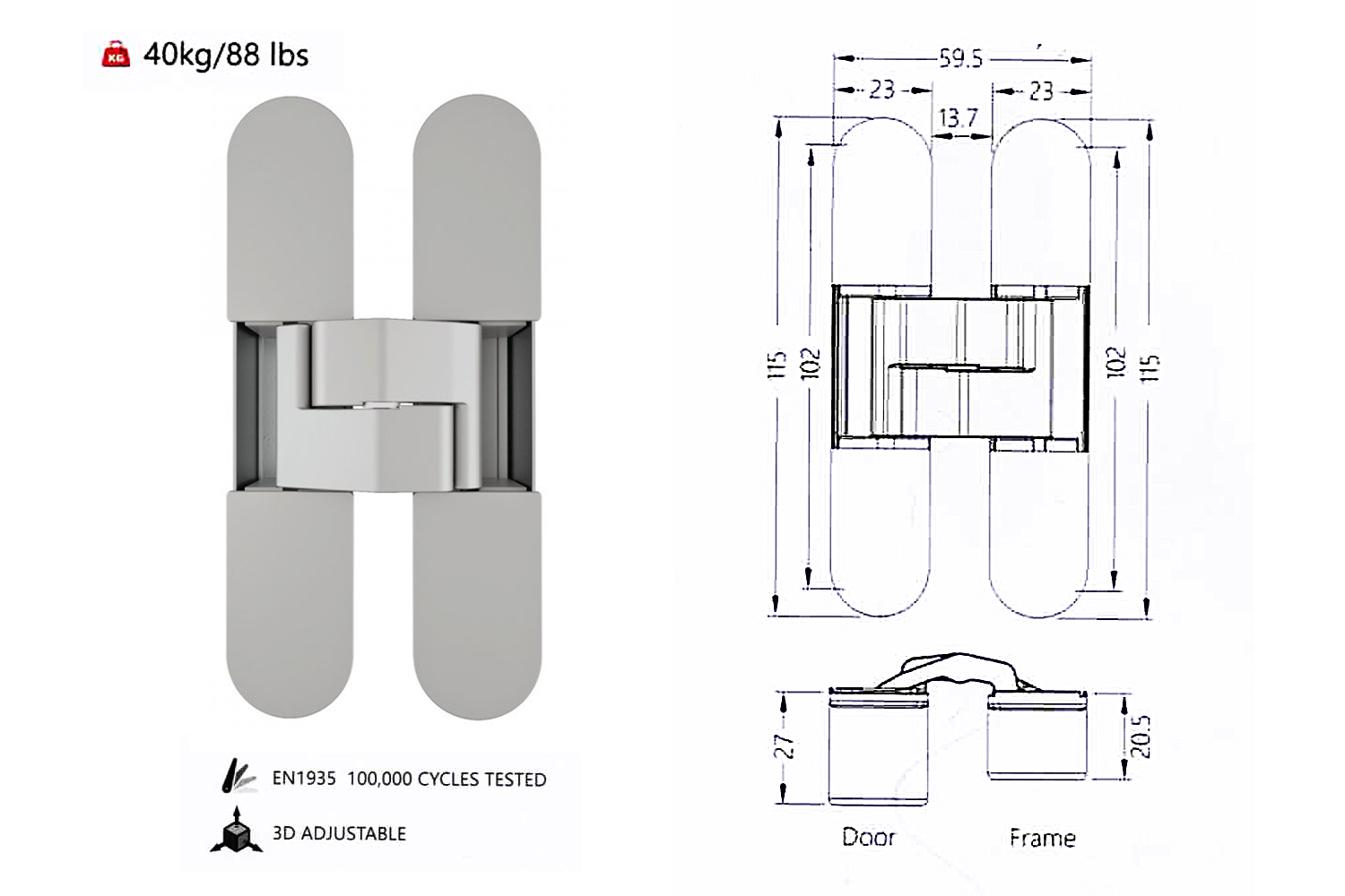 Balama ascunsă pentru usă  AGB eclipse 3,2 negru