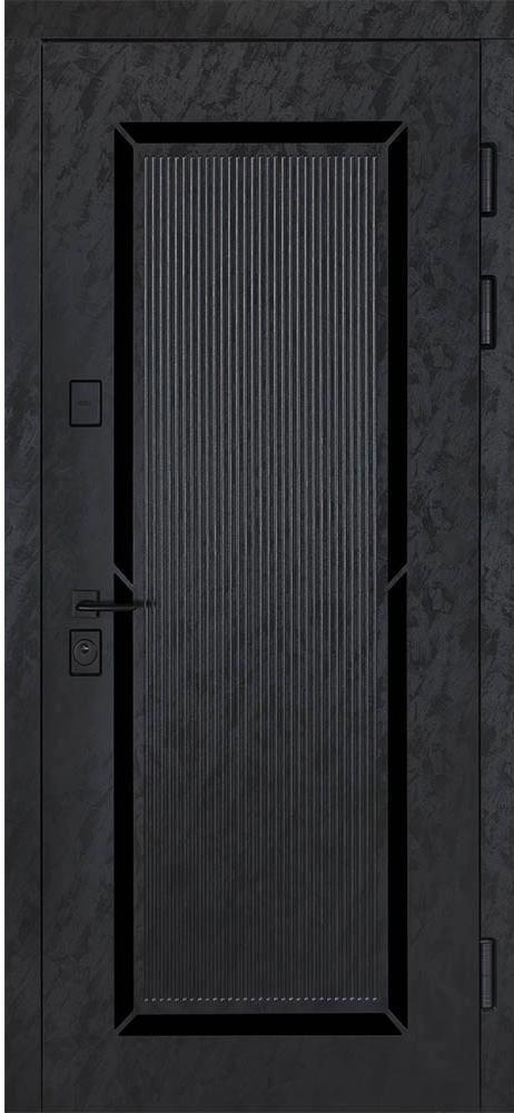 Входная дверь В-83 квадро Kale, модель 594 / 605 зеркало Оксид чёрный/ Декор - белая шагрень