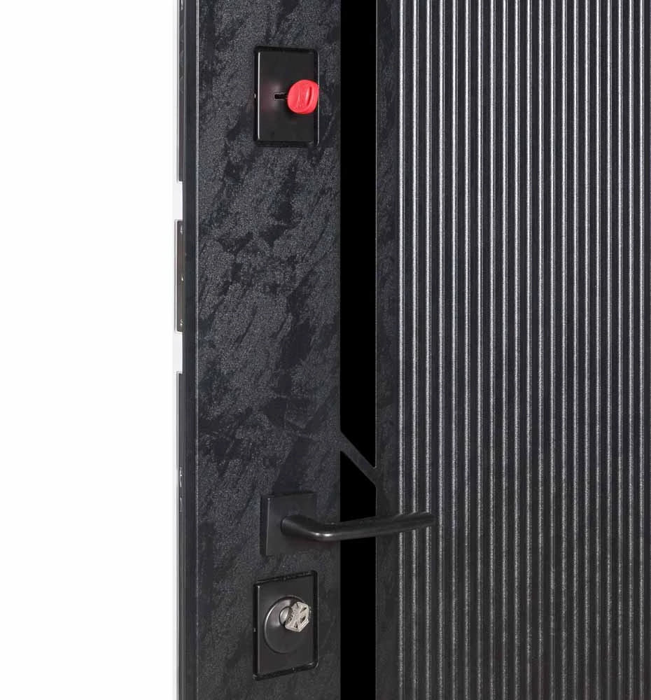 Входная дверь В-83 квадро Kale, модель 594 / 605 зеркало Оксид чёрный/ Декор - белая шагрень