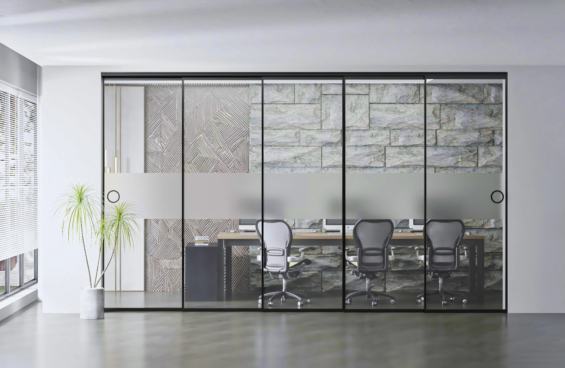 Perete cu 5 desparțituri glisante