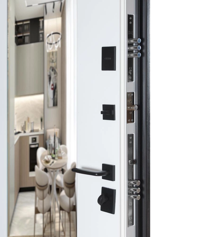 Входная дверь В-83 квадро Kale, модель 594 / 605 зеркало Оксид чёрный/ Декор - белая шагрень