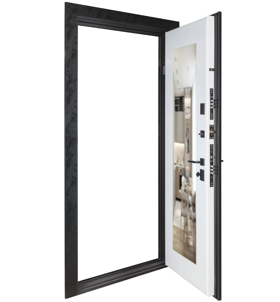 Входная дверь В-83 квадро Kale, модель 594 / 605 зеркало Оксид чёрный/ Декор - белая шагрень