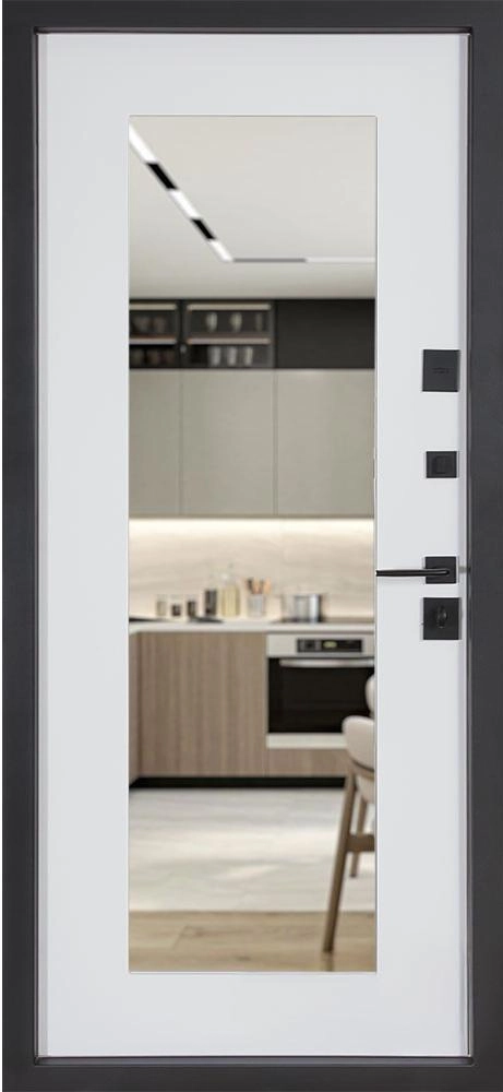 Входная дверь В-83 квадро Kale, модель 594 / 605 зеркало Оксид чёрный/ Декор - белая шагрень