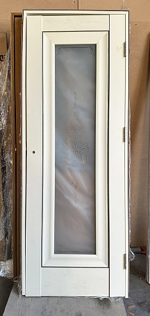 РАСПРОДАЖА ВИТРИНЫ!  СТИЛЬ матовая ваниль со стеклом (дверь в сборе - комплект в описании) Открывание - правое. Подробности у менеджеров! Фото №1 | Интернет магазин двери Белоруссии